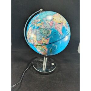 Illuminated World Globe with Celestial Star Map Constellations Chrome Base 8in